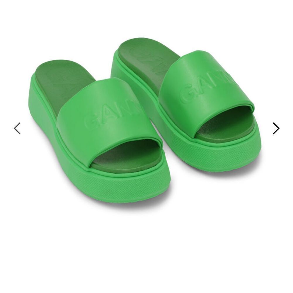 Ganni Neon Green Platform Slide Sandals